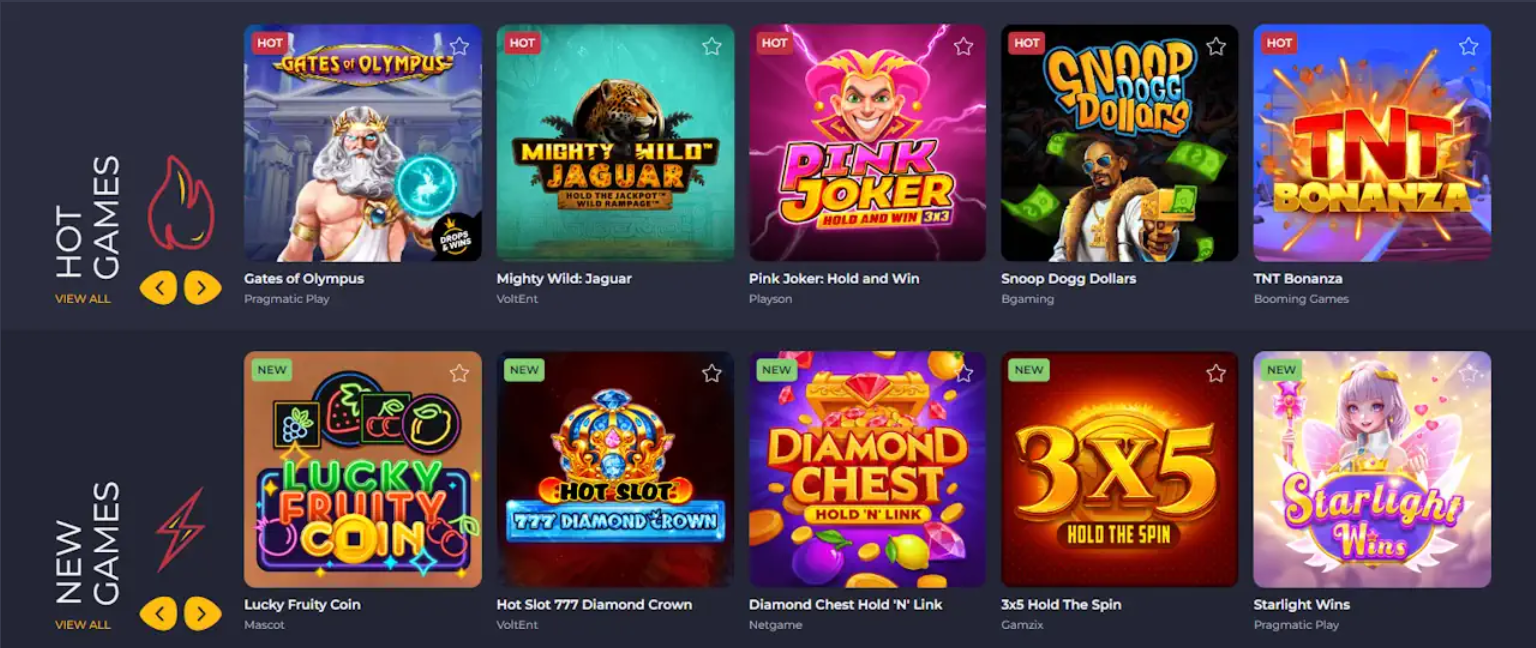Rolling Slots game lobby with popular slots